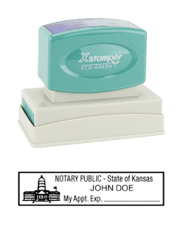 Kansas Notary Rubber Stamp - Complies to Kansas notary requirements. Premium Quality and thousands of initial impressions. Quick Production!