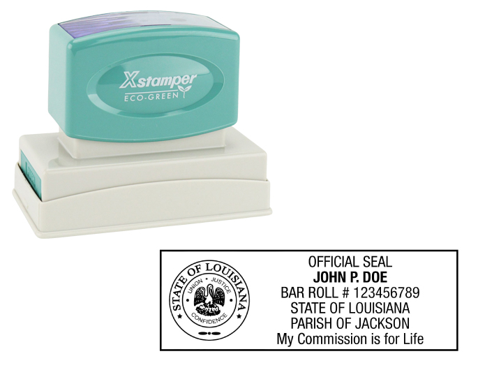 Louisiana Notary Rubber Stamp - Complies to Louisiana notary requirements. Premium Quality and thousands of initial impressions. Quick Production!