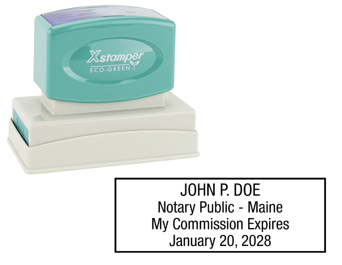 Maine Notary Rubber Stamp - Complies to Maine notary requirements. Premium Quality and thousands of initial impressions. Quick Production!