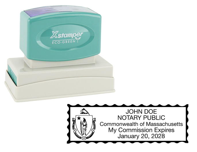 Massachusetts Notary Rubber Stamp - Complies to Massachusetts notary requirements. Premium Quality and thousands of initial impressions. Quick Production!