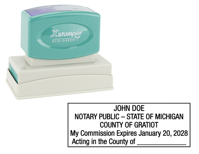 Michigan Notary Rubber Stamp - Complies to Michigan notary requirements. Premium Quality and thousands of initial impressions. Quick Production!