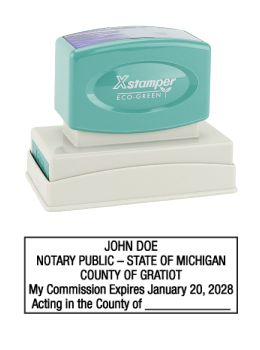 Michigan Notary Rubber Stamp - Complies to Michigan notary requirements. Premium Quality and thousands of initial impressions. Quick Production!