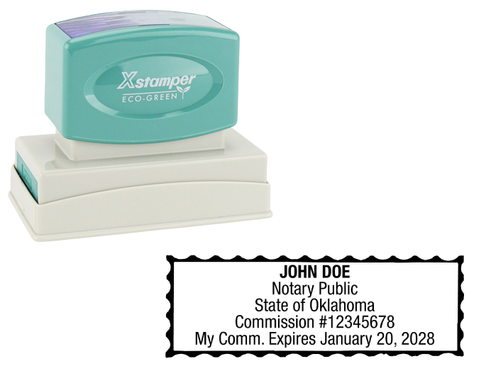 Oklahoma Notary Rubber Stamp - Complies to Oklahoma notary requirements. Premium Quality and thousands of initial impressions. Quick Production!