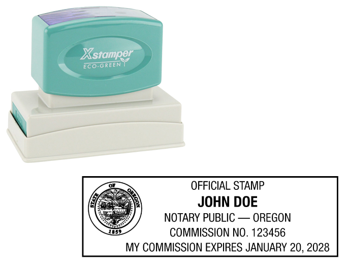 Oregon Notary Rubber Stamp - Complies to Oregon notary requirements. Premium Quality and thousands of initial impressions. Quick Production!