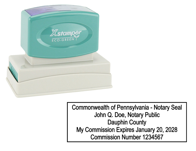 Pennsylvania Notary Rubber Stamp - Complies to Pennsylvania notary requirements. Premium Quality and thousands of initial impressions. Quick Production!