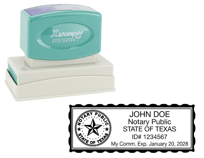 Texas Notary Rubber Stamp - Complies to Texas notary requirements. Premium Quality and thousands of initial impressions. Quick Production!