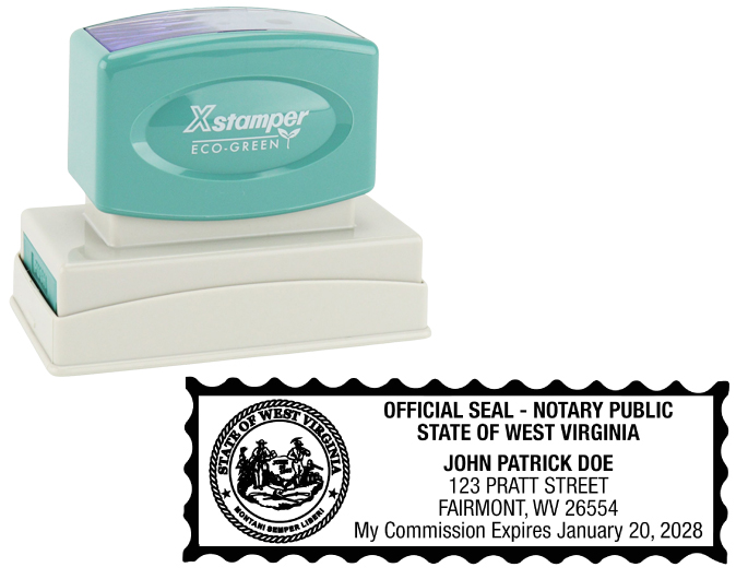 West Virginia Notary Rubber Stamp - Complies to West Virginia notary requirements. Premium Quality and thousands of initial impressions. Quick Production!