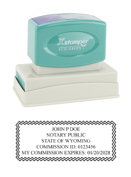 Wyoming Notary Rubber Stamp - Complies to Wyoming notary requirements. Premium Quality and thousands of initial impressions. Quick Production!