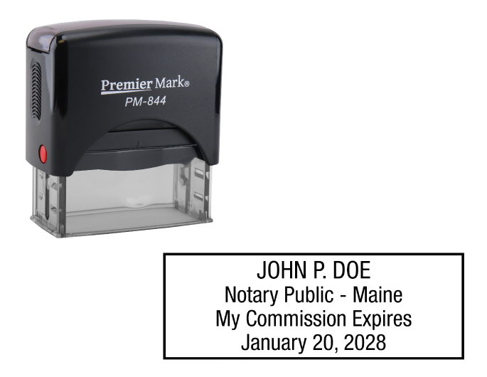 Maine Notary Rubber Stamp - Complies to Maine notary requirements. Premium Quality and thousands of initial impressions. Quick Production!