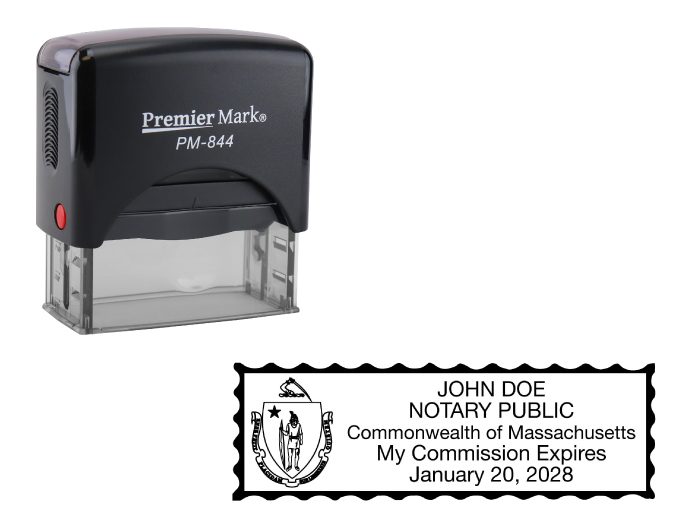 Massachusetts Notary Rubber Stamp - Complies to Massachusetts notary requirements. Premium Quality and thousands of initial impressions. Quick Production!