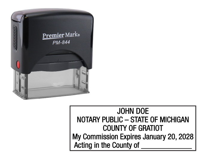 Michigan Notary Rubber Stamp - Complies to Michigan notary requirements. Premium Quality and thousands of initial impressions. Quick Production!
