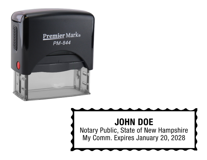 New Hampshire Notary Rubber Stamp - Complies to New Hampshire notary requirements. Premium Quality and thousands of initial impressions. Quick Production!