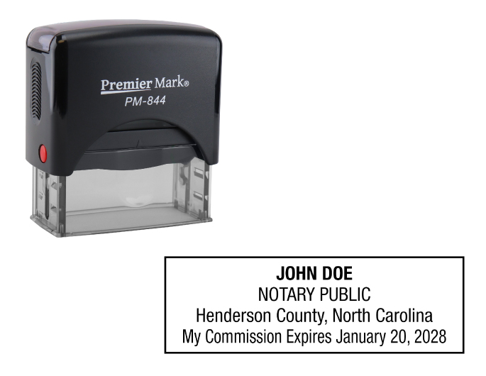 North Carolina Notary Rubber Stamp - Complies to North Carolina notary requirements. Premium Quality and thousands of initial impressions. Quick Production!