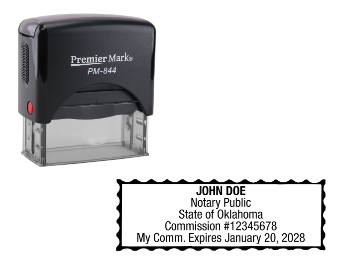 Oklahoma Notary Rubber Stamp - Complies to Oklahoma notary requirements. Premium Quality and thousands of initial impressions. Quick Production!