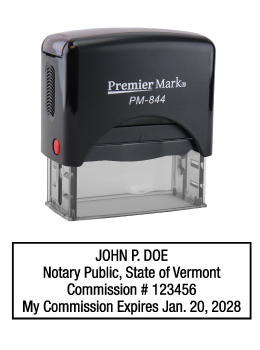 Vermont Notary Rubber Stamp - Complies to Vermont notary requirements. Premium Quality and thousands of initial impressions. Quick Production!