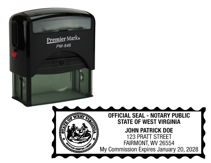 West Virginia Notary Rubber Stamp - Complies to West Virginia notary requirements. Premium Quality and thousands of initial impressions. Quick Production!