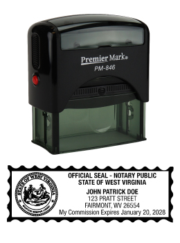 West Virginia Notary Rubber Stamp - Complies to West Virginia notary requirements. Premium Quality and thousands of initial impressions. Quick Production!