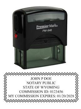 Wyoming Notary Rubber Stamp - Complies to Wyoming notary requirements. Premium Quality and thousands of initial impressions. Quick Production!