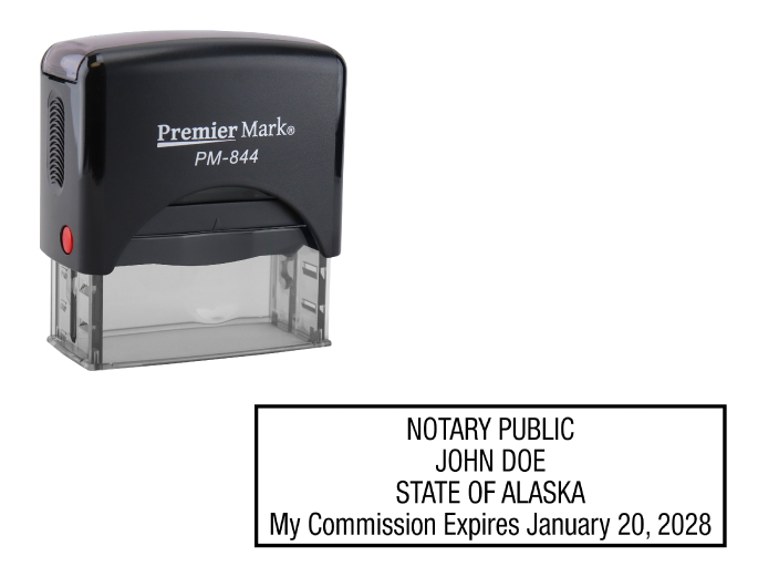 Alaska Notary Rubber Stamp - Complies to Alaska notary requirements. Premium Quality and thousands of initial impressions. Quick Production!