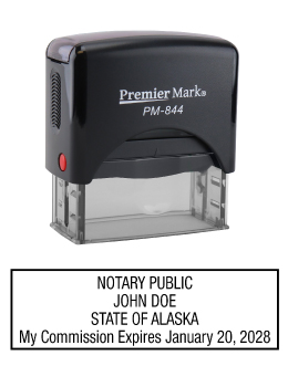 Alaska Notary Rubber Stamp - Complies to Alaska notary requirements. Premium Quality and thousands of initial impressions. Quick Production!