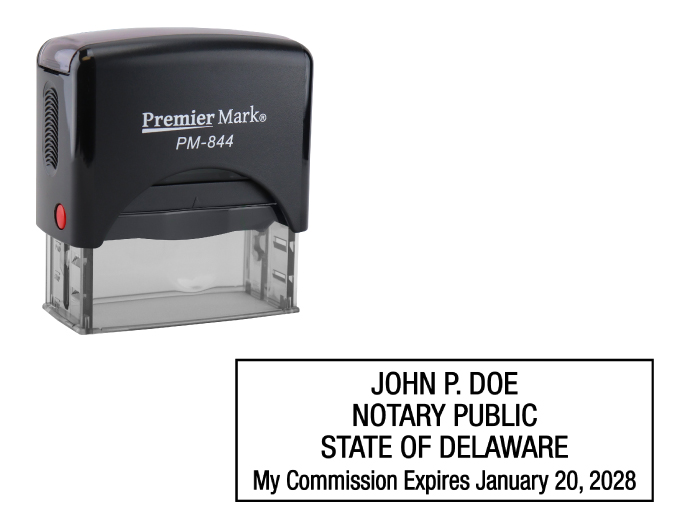 Delaware Notary Rubber Stamp - Complies to Delaware notary requirements. Premium Quality and thousands of initial impressions. Quick Production!
