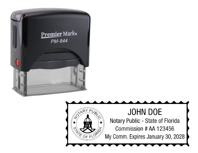 Florida Notary Rubber Stamp - Complies to Florida notary requirements. Premium Quality and thousands of initial impressions. Quick Production!