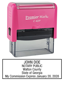 Georgia Pink Notary Rubber Stamp - Complies to Georgia notary requirements. Pink Stamp Frame. Premium Quality and thousands of initial impressions. Quick Production!