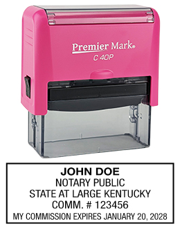 Kentucky Pink Notary Rubber Stamp - Complies to Kentucky notary requirements. Pink Stamp Frame. Premium Quality and thousands of initial impressions. Quick Production!