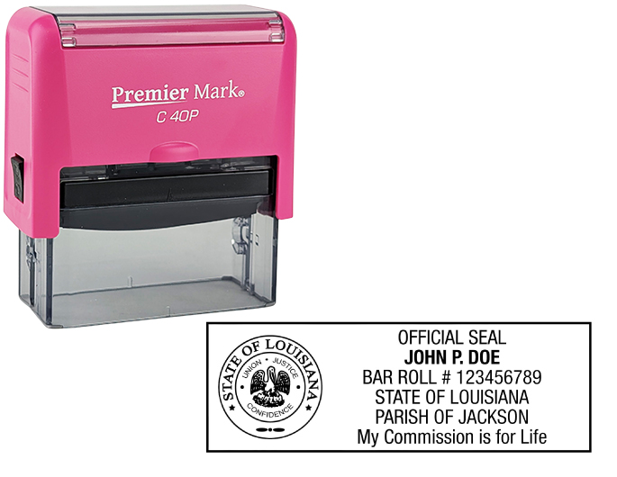Louisiana Notary Rubber Stamp - Complies to Louisiana notary requirements. Premium Quality and thousands of initial impressions. Quick Production!