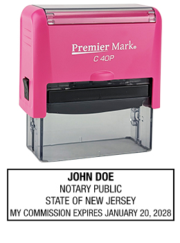 New Jersey Pink Notary Rubber Stamp - Complies to New Jersey notary requirements. Pink Stamp Frame. Premium Quality and thousands of initial impressions. Quick Production!