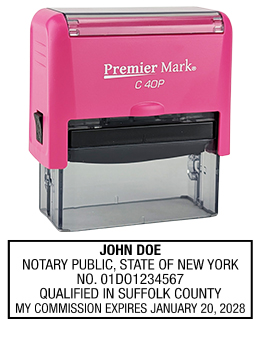 New York Pink Notary Rubber Stamp - Complies to New York notary requirements. Pink Stamp Frame. Premium Quality and thousands of initial impressions. Quick Production!
