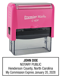 North Carolina Pink Notary Rubber Stamp - Complies to North Carolina notary requirements. Pink Stamp Frame. Premium Quality and thousands of initial impressions. Quick Production!