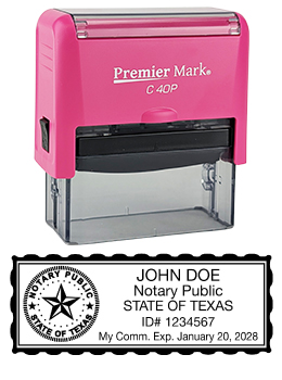 Texas Pink Notary Rubber Stamp - Complies to Texas notary requirements. Pink Stamp Frame. Premium Quality and thousands of initial impressions. Quick Production!
