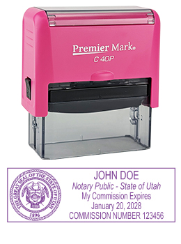 Utah Pink Notary Rubber Stamp - Complies to Utah notary requirements. Pink Stamp Frame. Premium Quality and thousands of initial impressions. Quick Production!