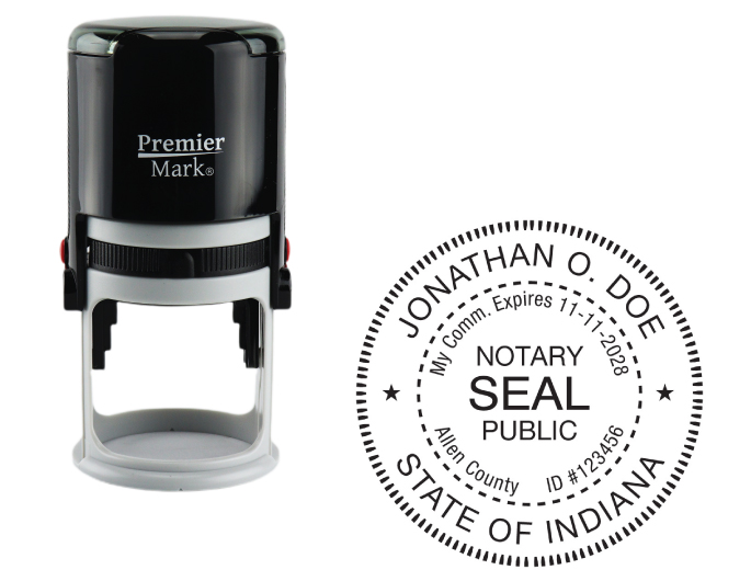 Indiana Notary Rubber Stamp - Complies to Indiana notary requirements. Premium Quality and thousands of initial impressions. Quick Production!