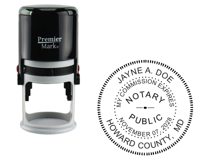 Maryland Notary Rubber Stamp - Complies to Maryland notary requirements. Premium Quality and thousands of initial impressions. Quick Production!