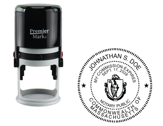 Massachusetts Notary Rubber Stamp - Complies to Massachusetts notary requirements. Premium Quality and thousands of initial impressions. Quick Production!