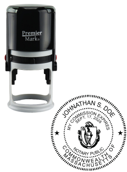 Massachusetts Notary Rubber Stamp - Complies to Massachusetts notary requirements. Premium Quality and thousands of initial impressions. Quick Production!