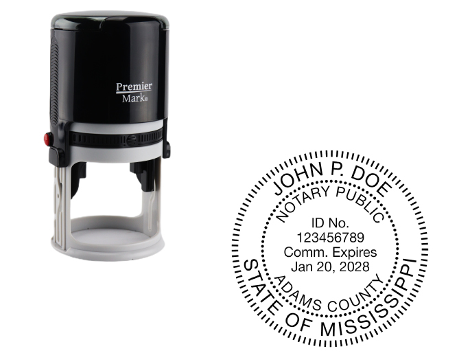 Mississippi Notary Rubber Stamp - Complies to Mississippi notary requirements. Premium Quality and thousands of initial impressions. Quick Production!