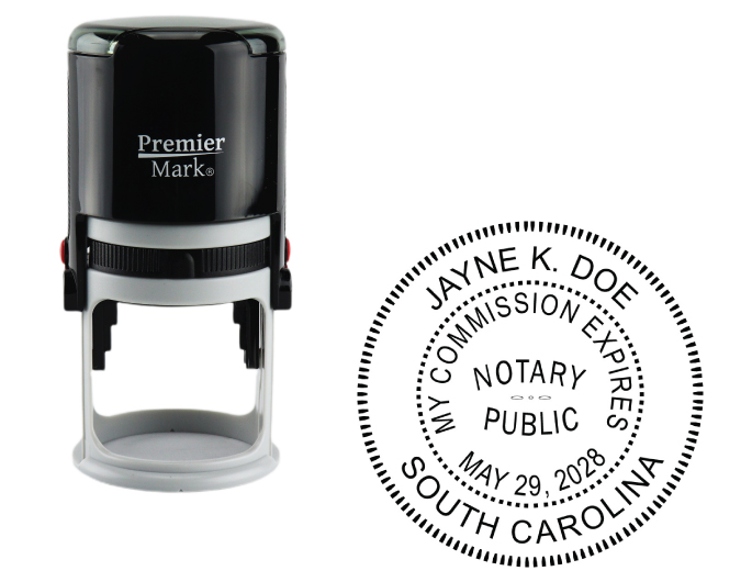 South Carolina Notary Rubber Stamp - Complies to South Carolina notary requirements. Premium Quality and thousands of initial impressions. Quick Production!