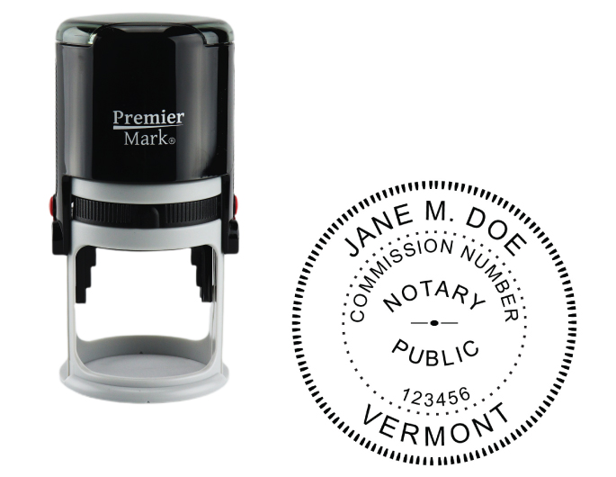 Vermont Notary Rubber Stamp - Complies to Vermont notary requirements. Premium Quality and thousands of initial impressions. Quick Production!