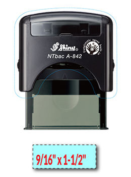 Shiny A-842 NTBac self-inking stamp. This stamp has been treated with a fungistatic agent that protects the product from fungal growth as well as restricts the growth and action of bacterial odors.