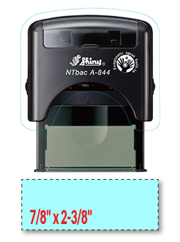 Shiny A-844 NTBac self-inking stamp. This stamp has been treated with a fungistatic agent that protects the product from fungal growth as well as restricts the growth and action of bacterial odors.