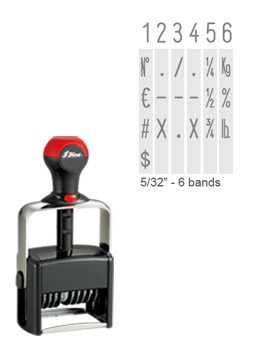 The Shiny H-6446 is a 6-band numberer with 5/32" tall characters.  This comes as a self-inking stamp with thousands of impressions.