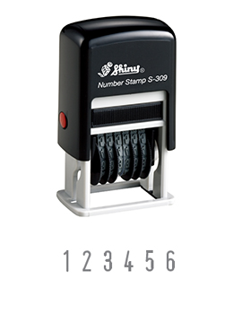 The Shiny S-309 self-inking numberer features 6 number bands. Change numbers by hand, re-inkable.