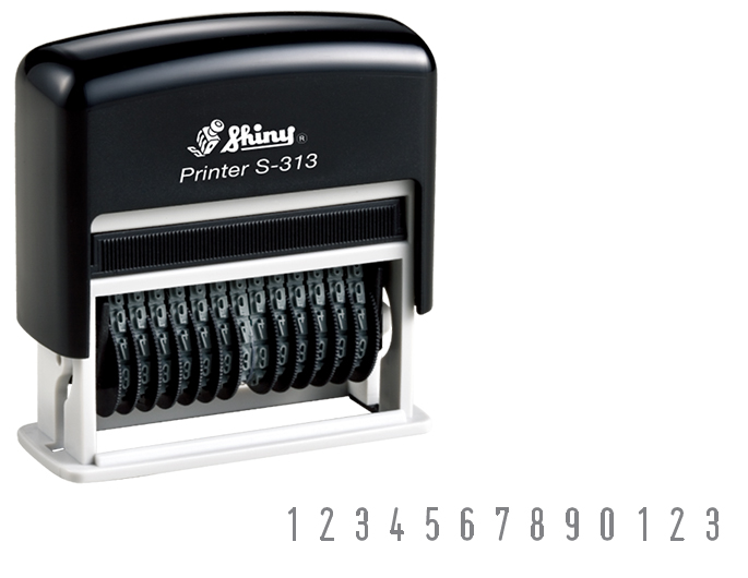 The Shiny S-313 self-inking numberer features 13 number bands, change numbers by hand, re-inkable.
