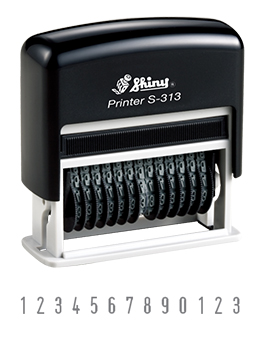 The Shiny S-313 self-inking numberer features 13 number bands, change numbers by hand, re-inkable.