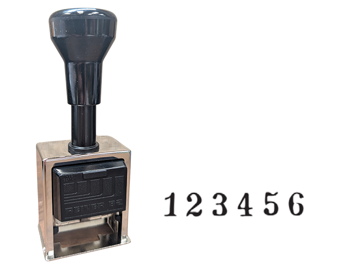 Reiner B-600, 6-Wheel Numbering Machine, Roman Font (Economy). Fast, reliable numbering machine for normal office use.