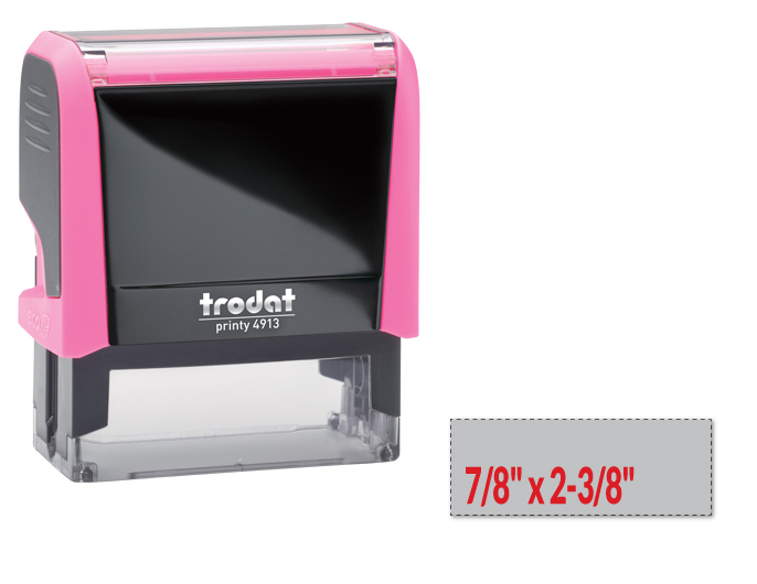 Trodat 4913 pink self-inking stamp is a custom self-inking stamp. High quality plastic deliver a perfect impression.