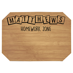 Create a unique learning zone with a one-of-a-kind learning mat.  These customized mats are laser engraved with your child's name.  Learning mats are synthetic leather (leatherette) and are available in many colors.